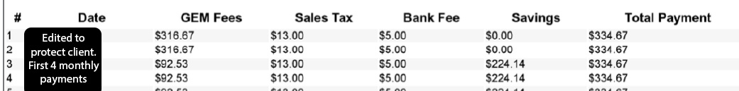 GEM Debt Law monthly payment schedule