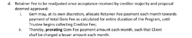 GEM Debt Law retainer fee